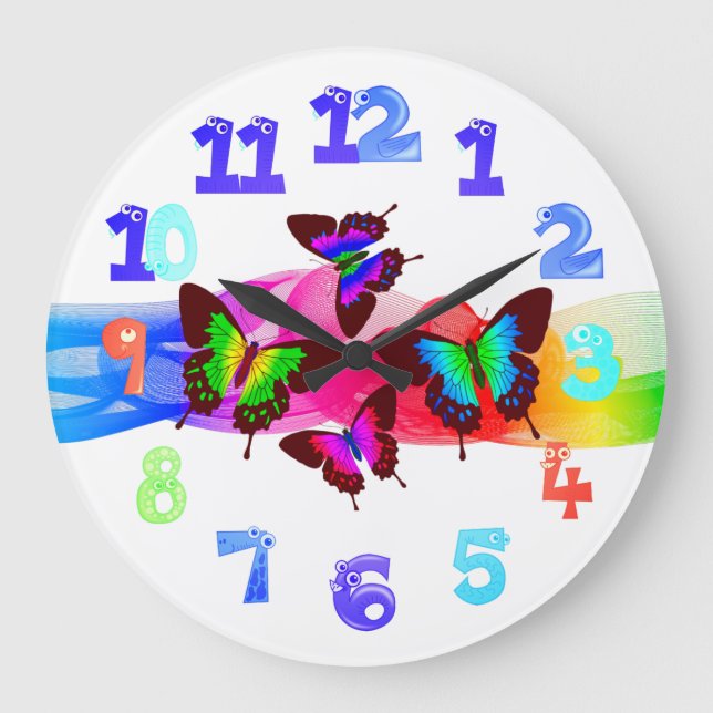 Gorgeous Summer Butterflies Artwork Rainbow Colour Large Clock (Front)