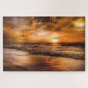 Gorgeous Sunset Beach Ocean Waves Jigsaw Puzzle