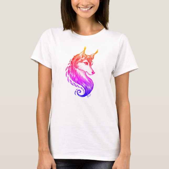 Gorgeous Sunset Hand Drawn Wolf T-Shirt by Mei Yu (Front)