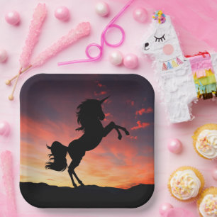 Gorgeous Sunset Unicorn Silhouette Paper Plate