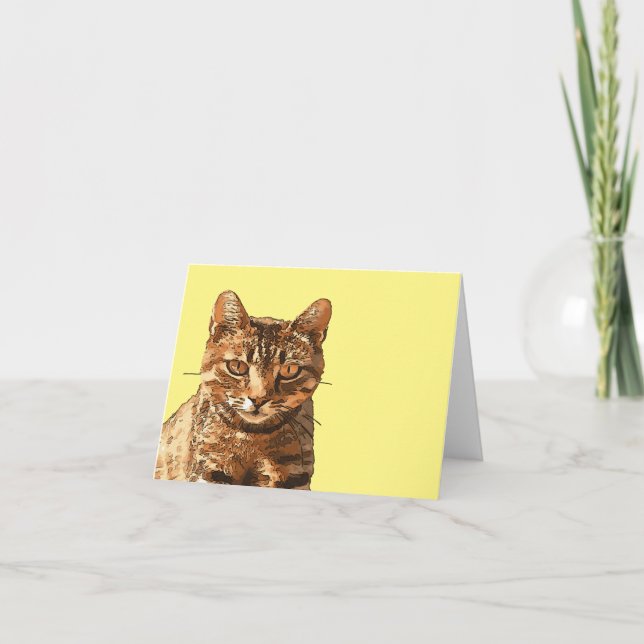 Gorgeous Tabby Cat With Staring Eyes Black Outline Card (Front)