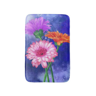 Gorgeous Three Colour Gerberas - Migned Art Drawin Bath Mat