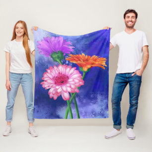 Gorgeous Three Colour Gerberas - Migned Art Drawin Fleece Blanket