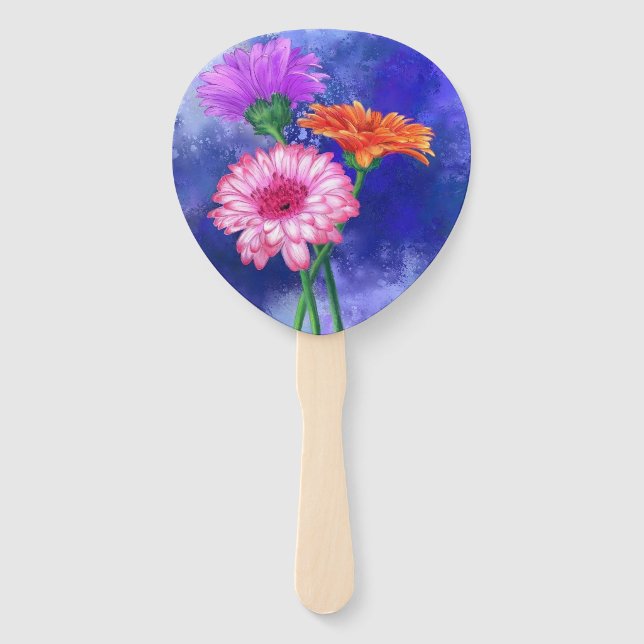 Gorgeous Three Colour Gerberas - Migned Art Drawin Hand Fan (Back)