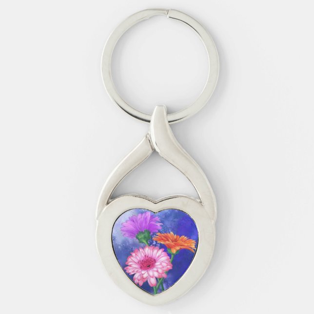 Gorgeous Three Colour Gerberas - Migned Art Drawin Keychain (Front)