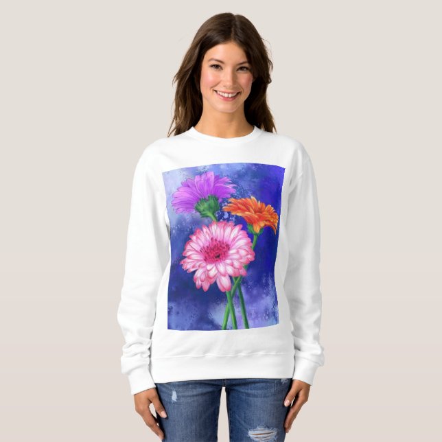 Gorgeous Three Colour Gerberas - Migned Art Drawin Sweatshirt (Front Full)