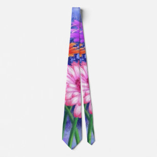 Gorgeous Three Colour Gerberas - Migned Art Drawin Tie