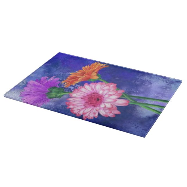 Gorgeous Three Colour Gerberas - Migned Drawing Ar Cutting Board (Corner)