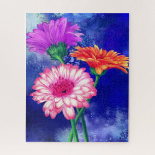 Gorgeous Three Colour Gerberas - Migned Drawing Ar Jigsaw Puzzle