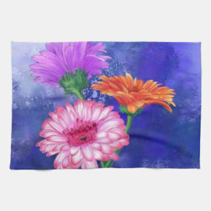 Gorgeous Three Colour Gerberas - Migned Drawing Ar Kitchen Towel