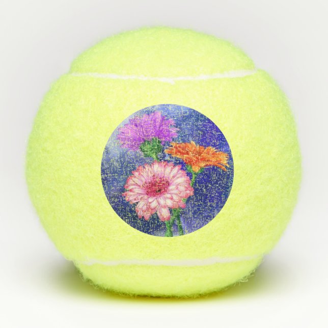 Gorgeous Three Colour Gerberas - Migned Drawing Ar Tennis Balls (Front)