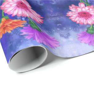 Gorgeous Three Colour Gerberas - Migned Drawing Ar Wrapping Paper