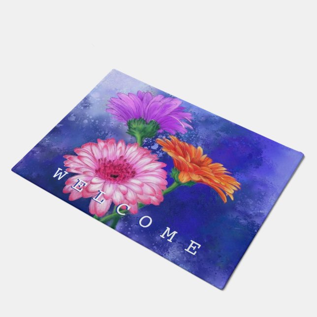 Gorgeous Three Colour Gerberas - Welcome Doormat (Angled)