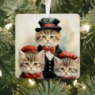Gorgeous Three Kitten Family Christmas  Metal Ornament