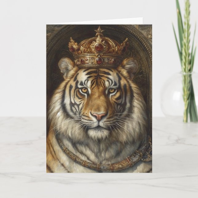 Gorgeous Tiger in a Gold Ruby Crown Card (Front)