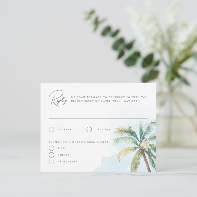 Gorgeous Tropical Beach Island Wedding Reply Card (Standing Front)