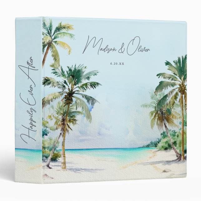 Gorgeous Tropical Beach Palm Trees Wedding Planner Binder (Front/Spine)