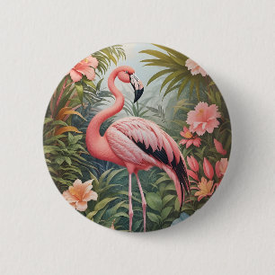 Gorgeous Tropical Pink Flamingo Bird 2 Inch Round Button