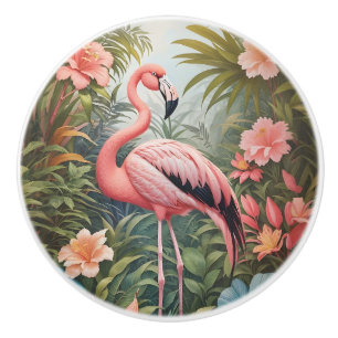 Gorgeous Tropical Pink Flamingo Bird Ceramic Knob