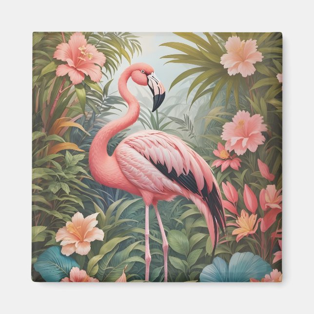 Gorgeous Tropical Pink Flamingo Bird Magnet (Front)