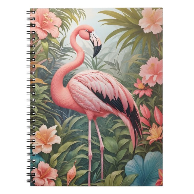 Gorgeous Tropical Pink Flamingo Bird Notebook (Front)