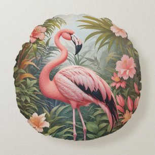 Gorgeous Tropical Pink Flamingo Bird Round Pillow