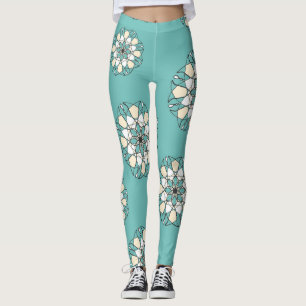 Gorgeous Turquoise Big White Flowers Woman Leggings