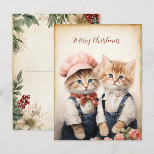 Gorgeous Two Kitten Family Christmas  Postcard