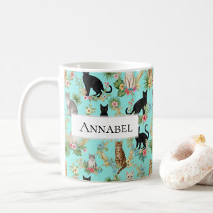 Gorgeous Unique Feline Art Cat Lover Custom Name Coffee Mug