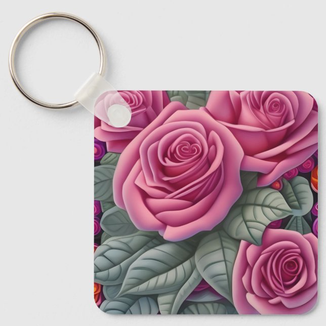 Gorgeous Victorian Pastel Pink Rose Print Keychain (Front)
