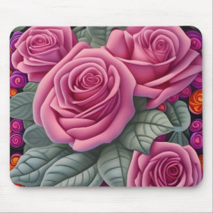Gorgeous Victorian Pastel Pink Rose Print Mouse Pad