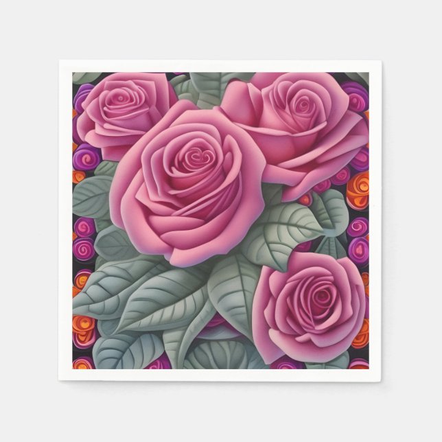 Gorgeous Victorian Pastel Pink Rose Print Napkin (Front)