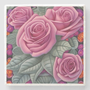 Gorgeous Victorian Pastel Pink Rose Print Stone Coaster