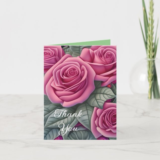 Gorgeous Victorian Pastel Pink Rose Print Thank You Card (Front)