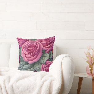 Gorgeous Victorian Pastel Pink Rose Print Throw Pillow