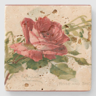 Gorgeous Victorian Red Rose Stone Coaster