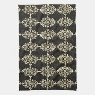 Gorgeous Vintage Black and Cream Floral, Damask Kitchen Towel