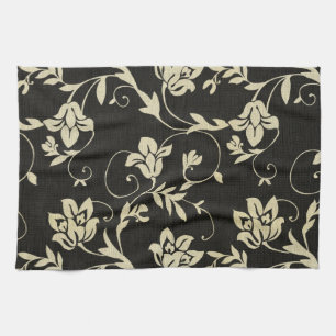 Gorgeous Vintage Black and Cream Floral, Damask Kitchen Towel