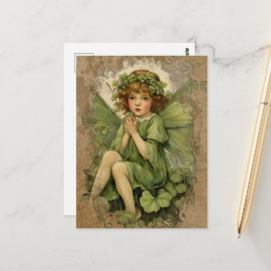 Gorgeous Vintage Fairy and Shamrocks Postcard