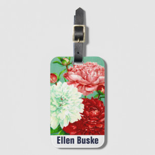 Gorgeous Vintage Peonies Monogram Luggage Tag