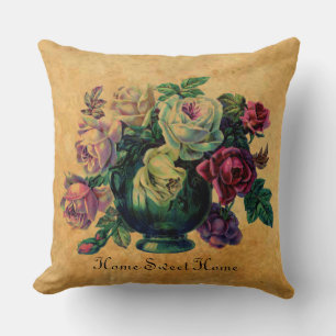 Gorgeous Vintage Roses Rustic home sweet home Throw Pillow