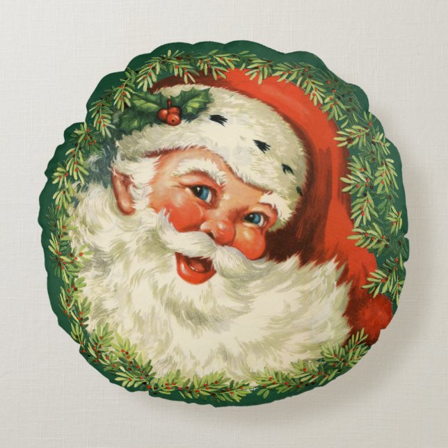 Gorgeous Vintage Santa Claus Image Round Pillow (Front)