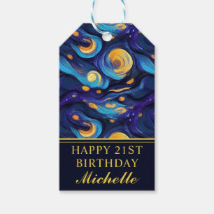 Gorgeous Watercolor Blue Starry Night Painting Gift Tags