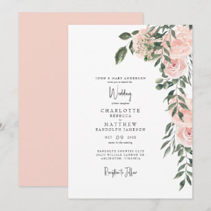 Gorgeous Watercolor Blush Floral Wedding Invitation