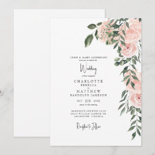 Gorgeous Watercolor Blush Floral White Wedding  Invitation