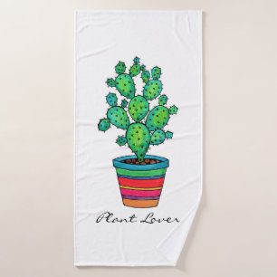 Gorgeous Watercolor Cactus In Beautiful Pot Bath Towel