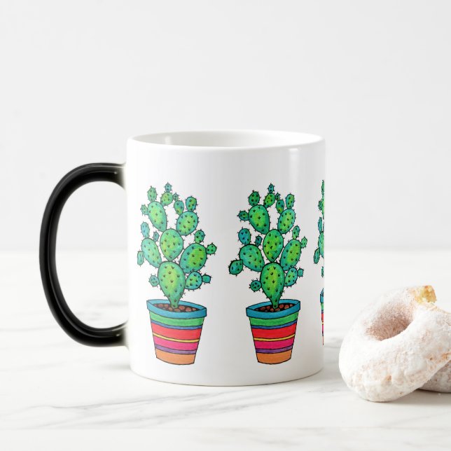 Gorgeous Watercolor Cactus In Beautiful Pot Magic Mug (With Donut)