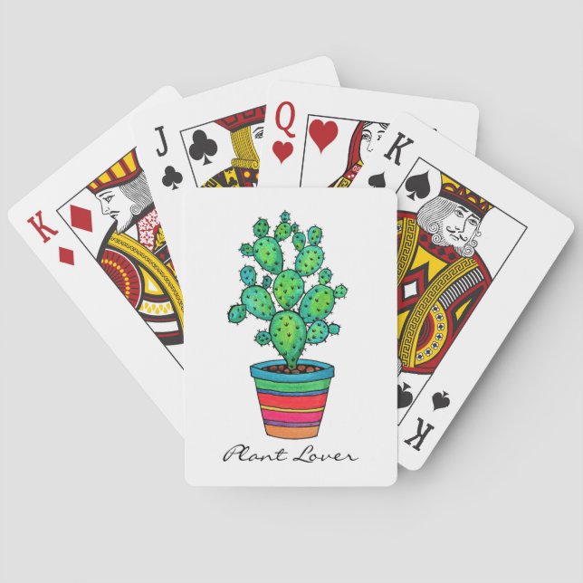 Gorgeous Watercolor Cactus In Beautiful Pot Playing Cards (Back)
