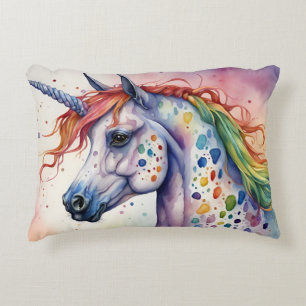 Gorgeous Watercolor Colourful Appaloosa Unicorn Accent Pillow