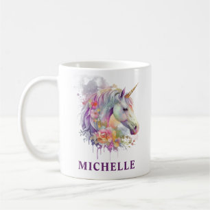 Gorgeous Watercolor Fantasy Unicorn and Flowers Coffee Mug